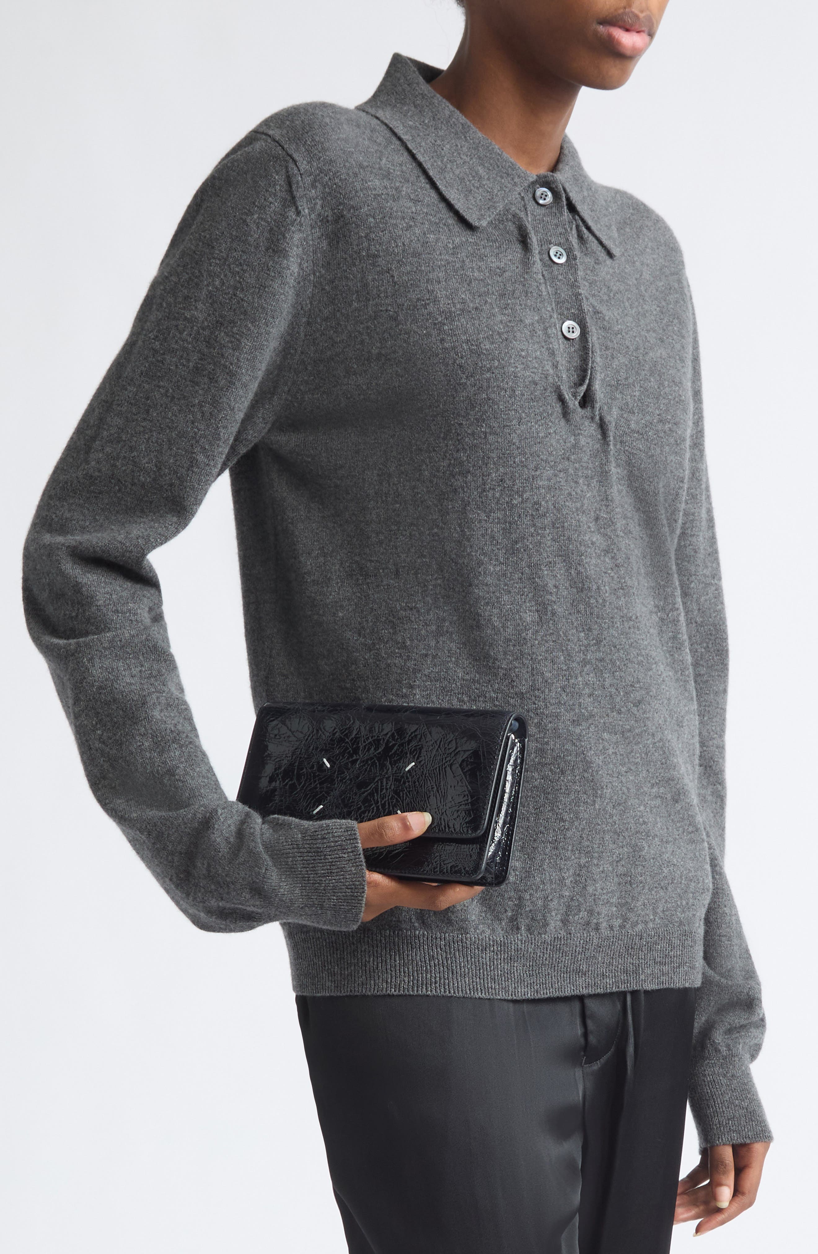 Medium Crackled Leather Wallet on a Chain, Alternate, color, DARK NAVY