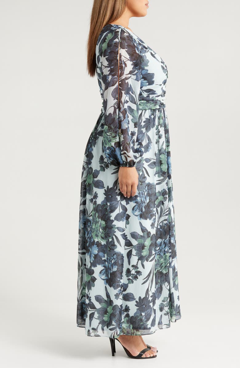 SL FASHIONS Floral Long Sleeve Chiffon Maxi Dress, Alternate, color, Black Multi