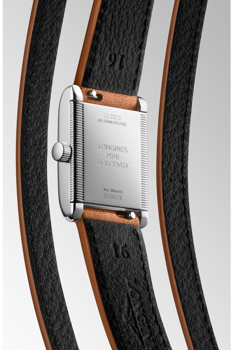 Mini DolceVita Three-Row Brown Leather Strap Watch, 21.5mm x 29mm, Alternate, color, SILVER