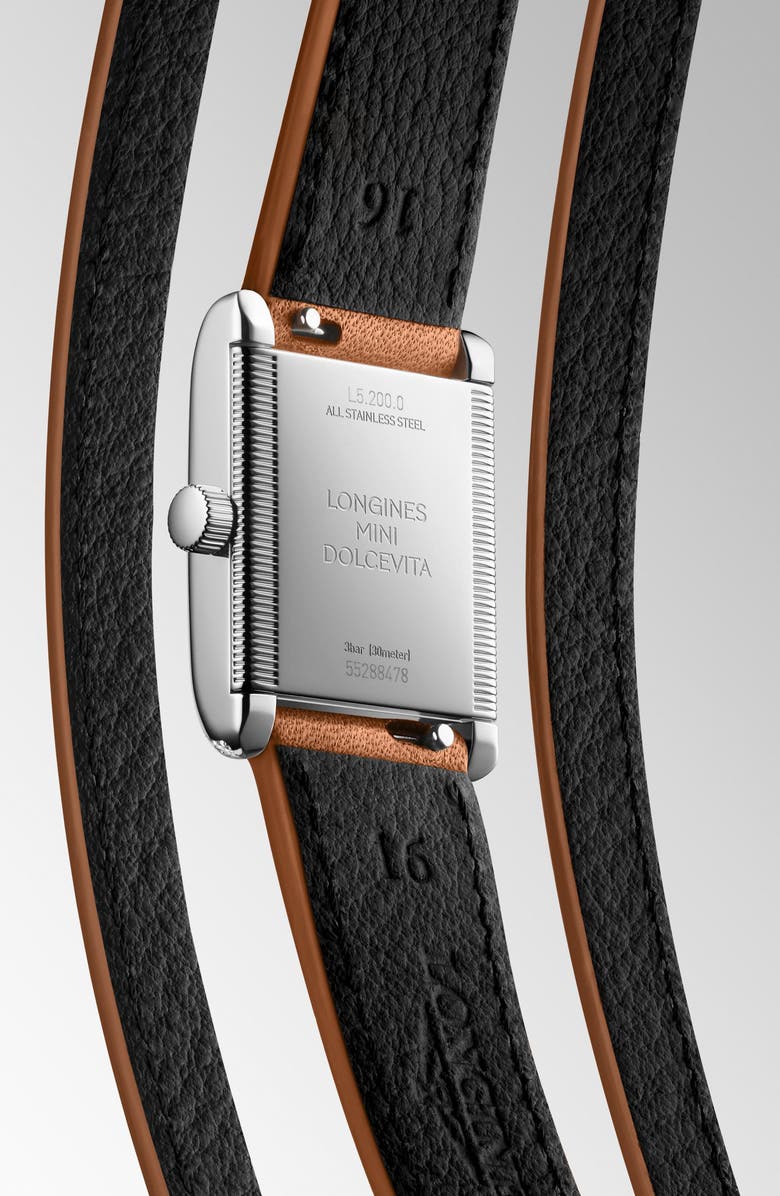 Longines Mini DolceVita Three-Row Brown Leather Strap Watch, 21.5mm x 29mm, Alternate, color, Silver