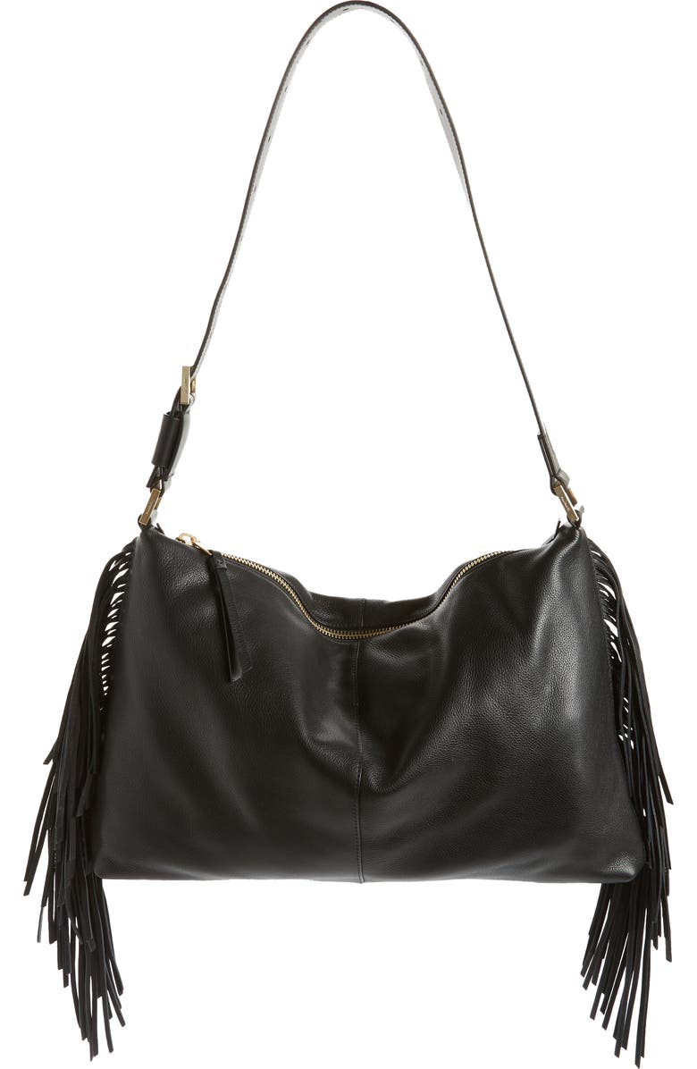 AllSaints Edbury Fringe Leather Shoulder Bag, Alternate, color,