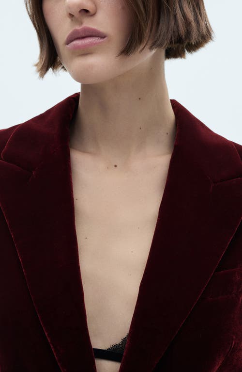 Mango Structured Velvet Blazer In Dark Red