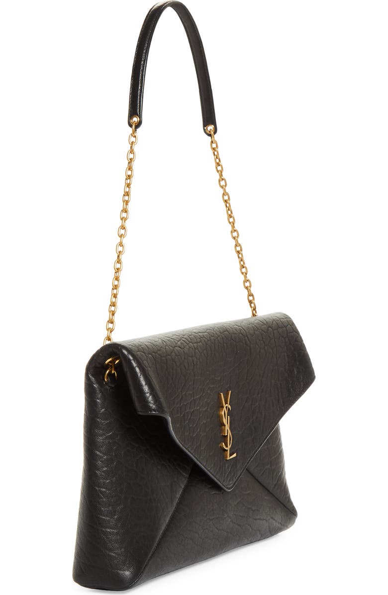Saint Laurent Cassandre Lambskin Leather Pouch on a Chain, Alternate, color, Noir
