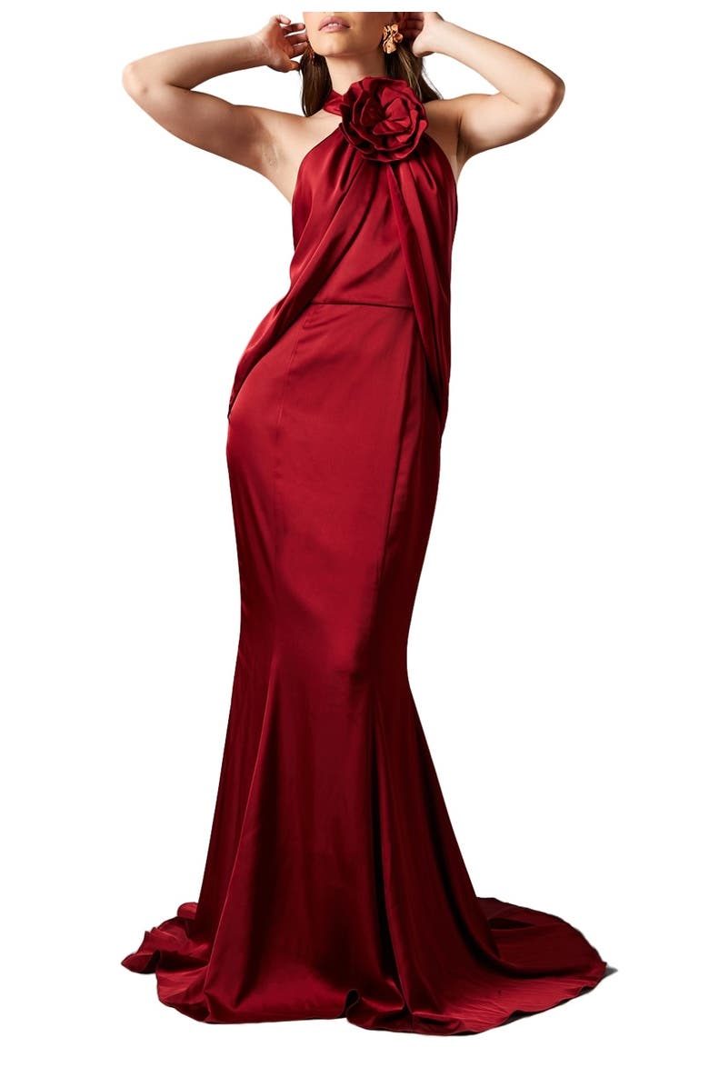 Coast Floral Detail Halterneck Maxi Dress, Alternate, color, Red