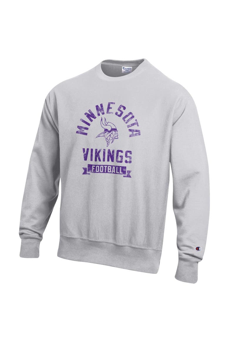 Men's Champion  Heather Gray Minnesota Vikings Reverse Weave Fleece Pullover Sweatshirt, Alternate, color, Heather Gray