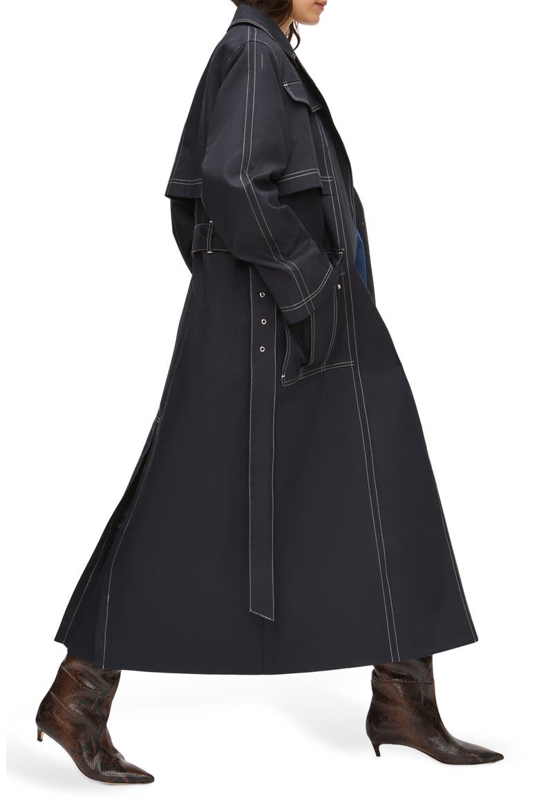 Elsa Topstitch Detail Organic Cotton Trench Coat, Alternate, color, NAVY