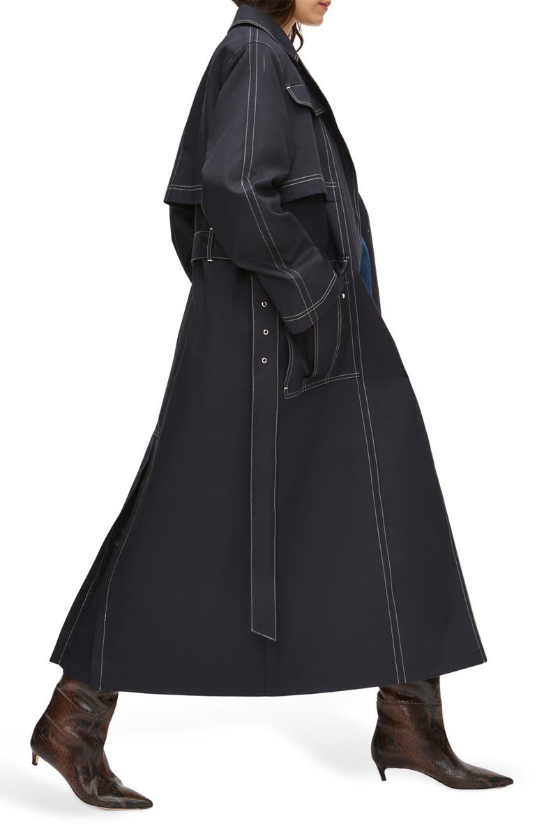 ALIGNE Elsa Topstitch Detail Organic Cotton Trench Coat, Alternate, color, Navy