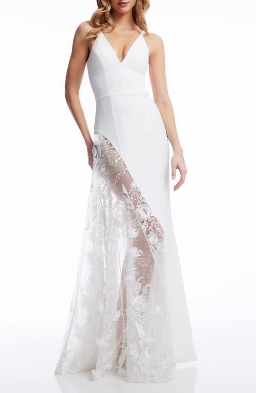 Dress The Population Gianna Lace Panel Crepe Eveninggown In Off White