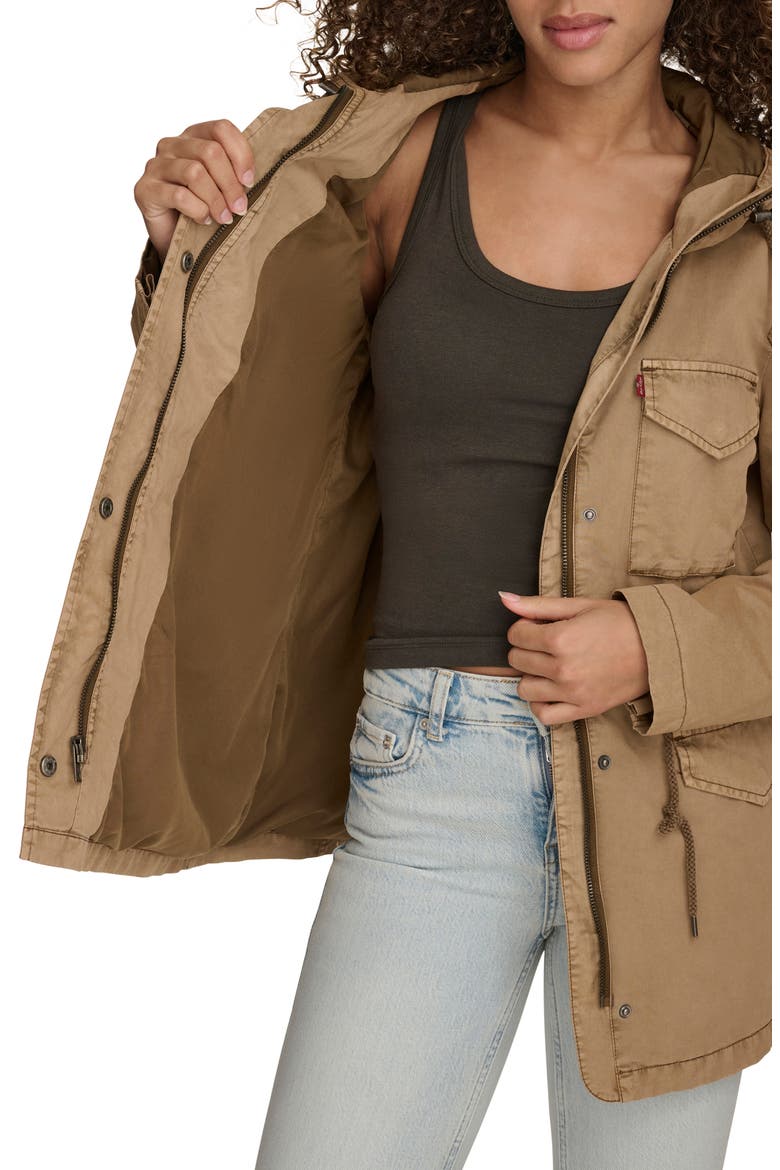 Military Four-Pocket Zip Hooded Jacket, Alternate, color, CAMEL