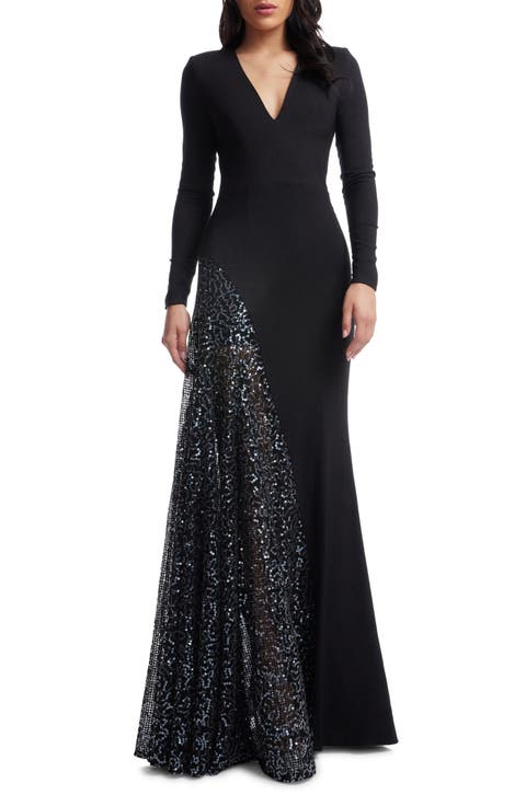 Winnie Sequin Panel Long Sleeve Gown
