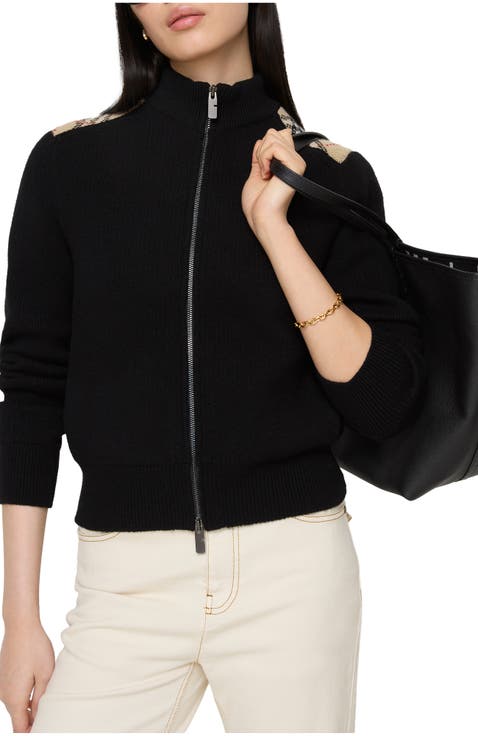 Check Patch Wool Cashmere Cardigan