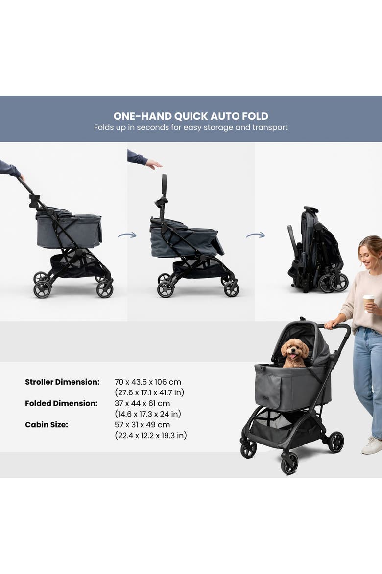 Lightweight & Compact Pet Stroller for Dogs & Cats - Charcoal, Alternate, color, Charcoal