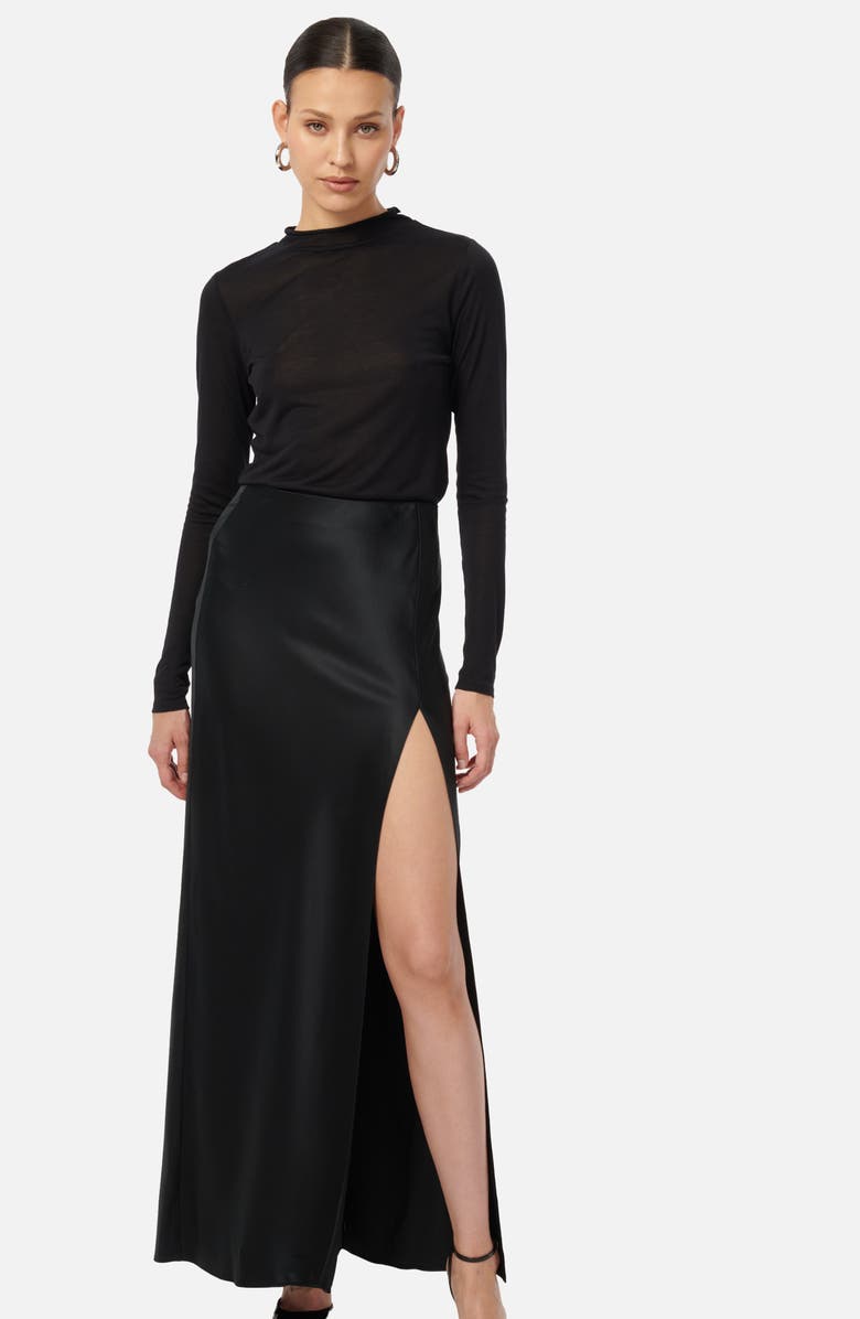 CAMI NYC Slit Hem Stretch Silk Charmeuse Maxi Skirt, Alternate, color, Black