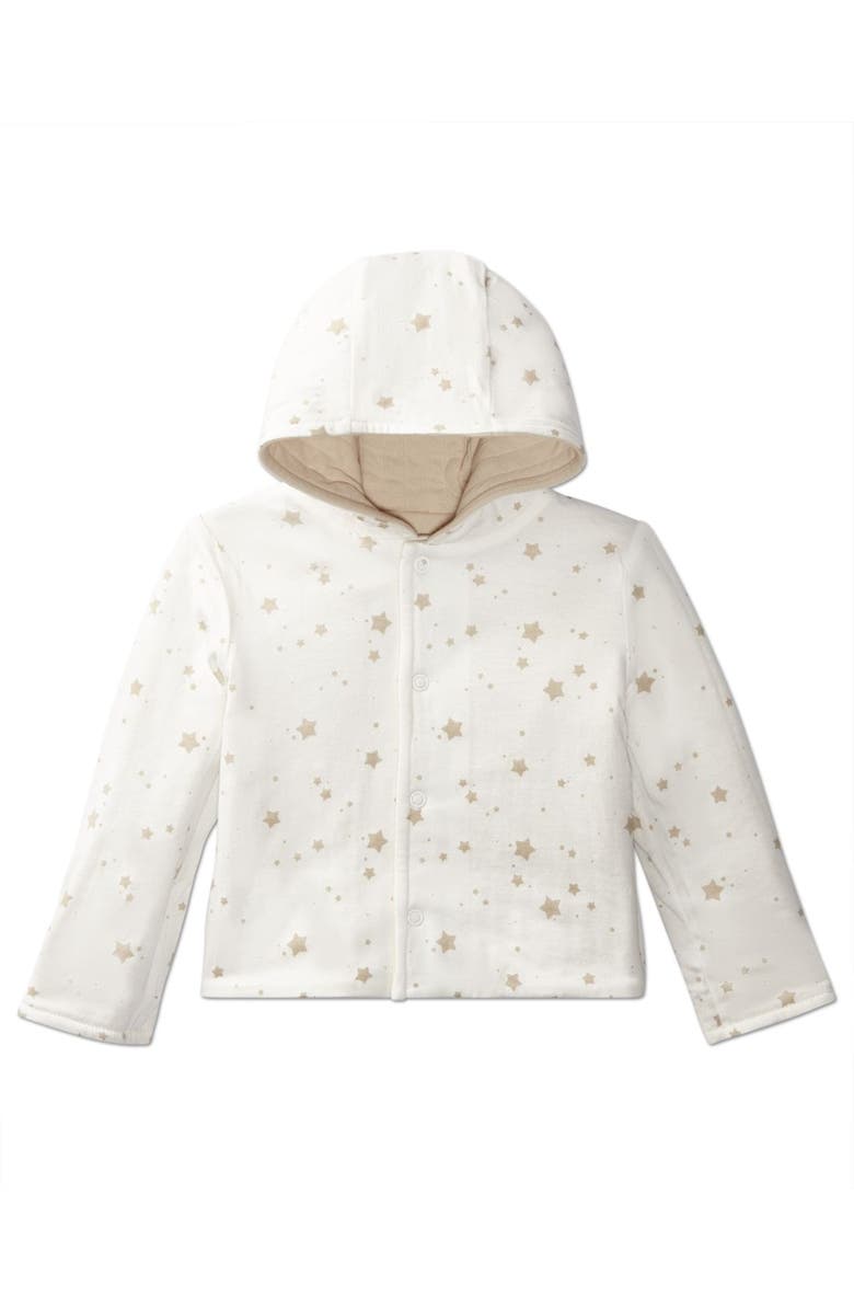 MiniMoi Baby Hooded Reversible Cotton Rich Star-Print Quilted Jacket, Alternate, color, Oatmeal-Winter White