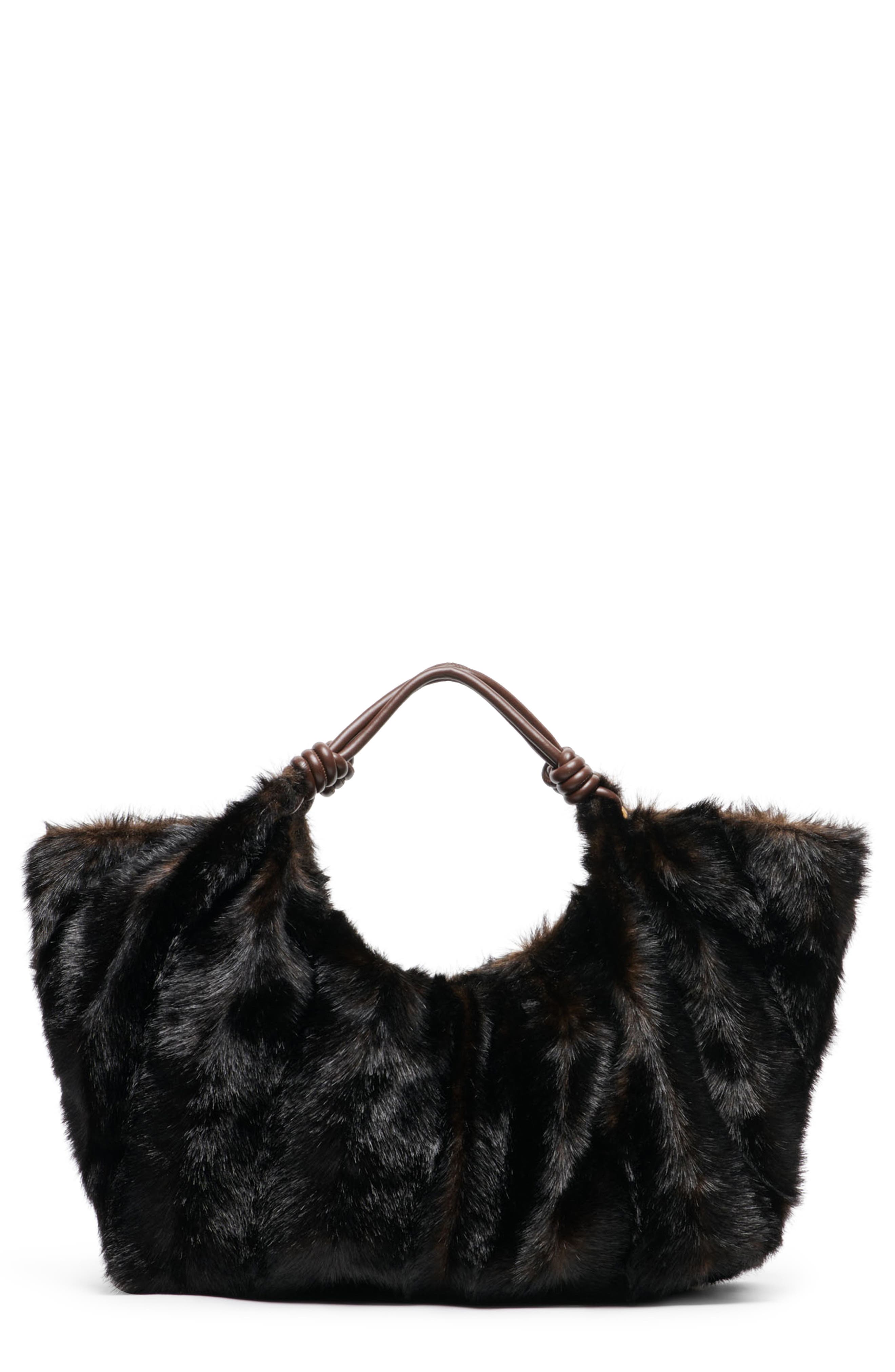 Lilee Faux Fur Hobo Bag, Main, color, BLACK/ BROWN