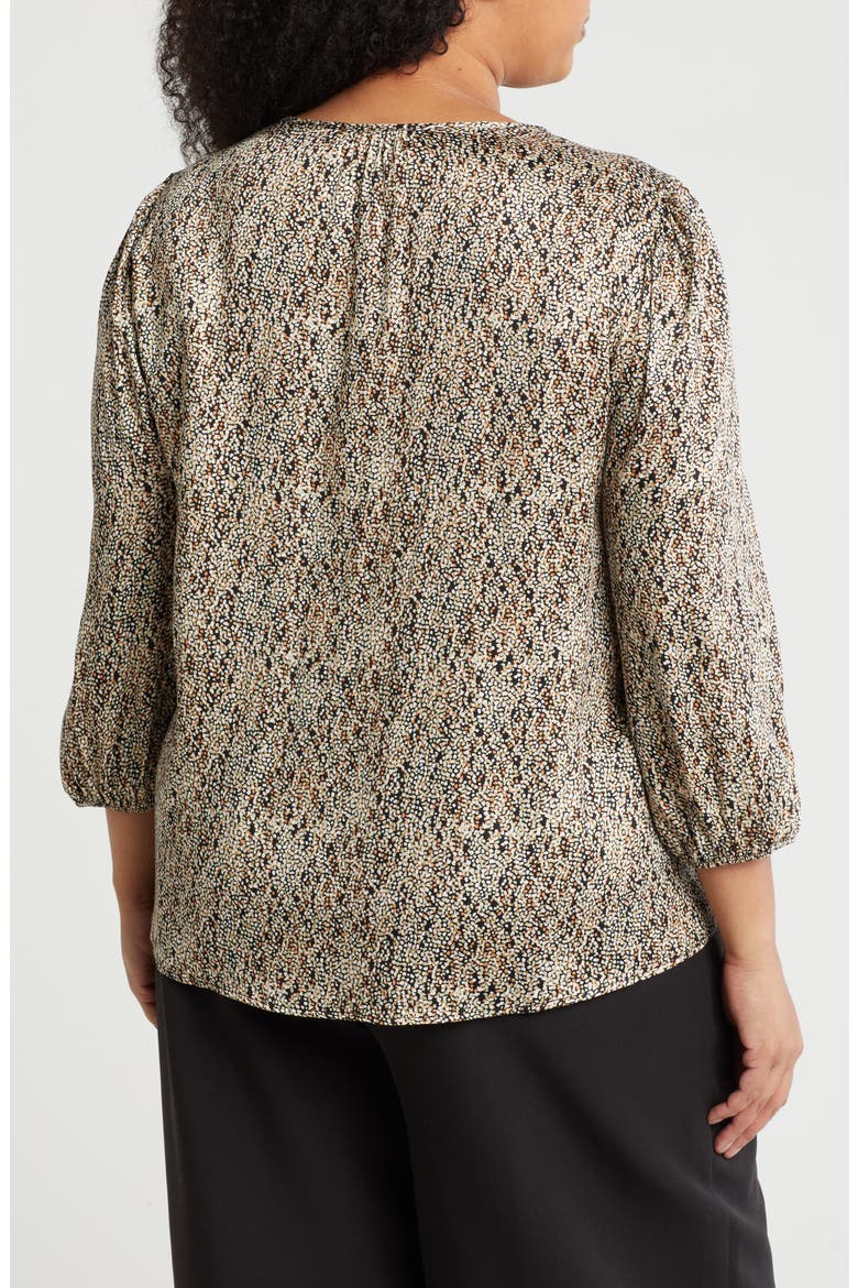 Dot Print Balloon Sleeve Top, Alternate, color, BLACK/ BEIGE MULTI