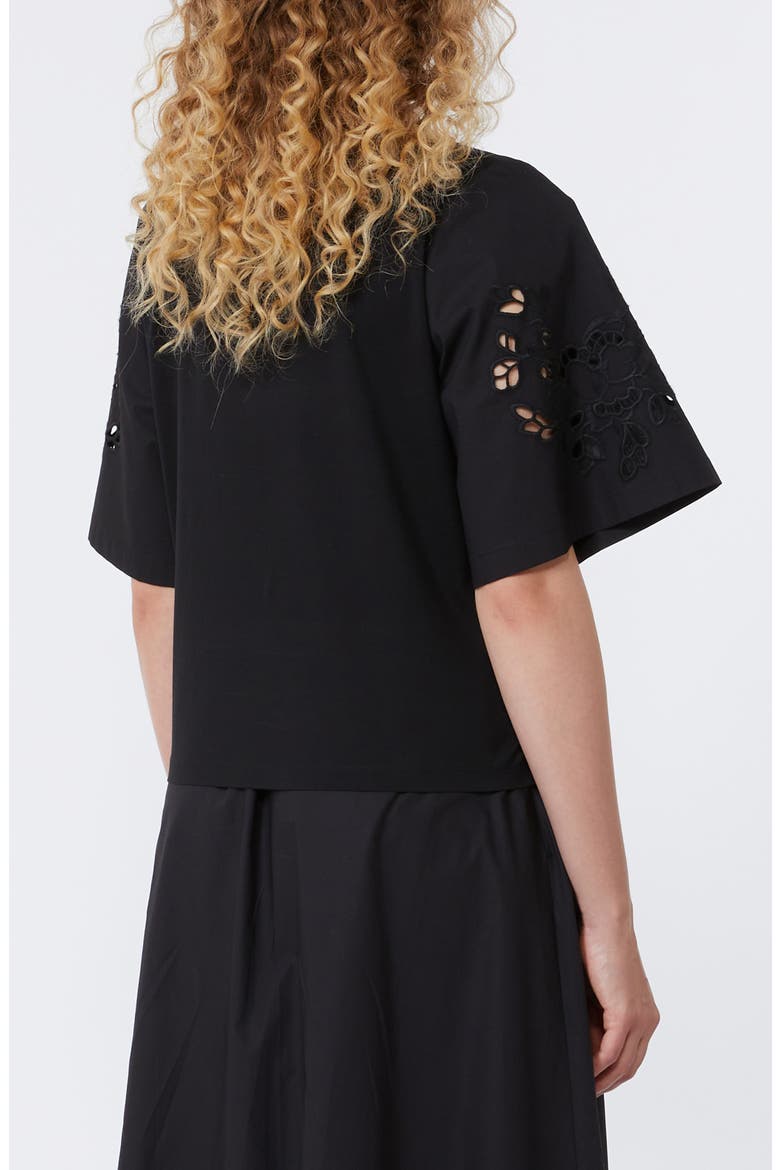 Targa Eyelet Cotton Poplin & Jersey Crop Top, Alternate, color, BLACK