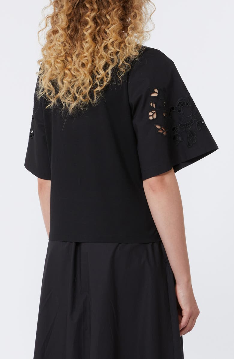 Weekend Max Mara Targa Eyelet Cotton Poplin & Jersey Crop Top, Alternate, color, Black