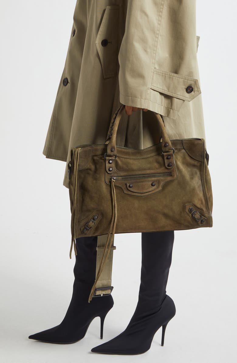 Balenciaga Medium Le City Suede Satchel, Alternate, color, 3503 Khaki