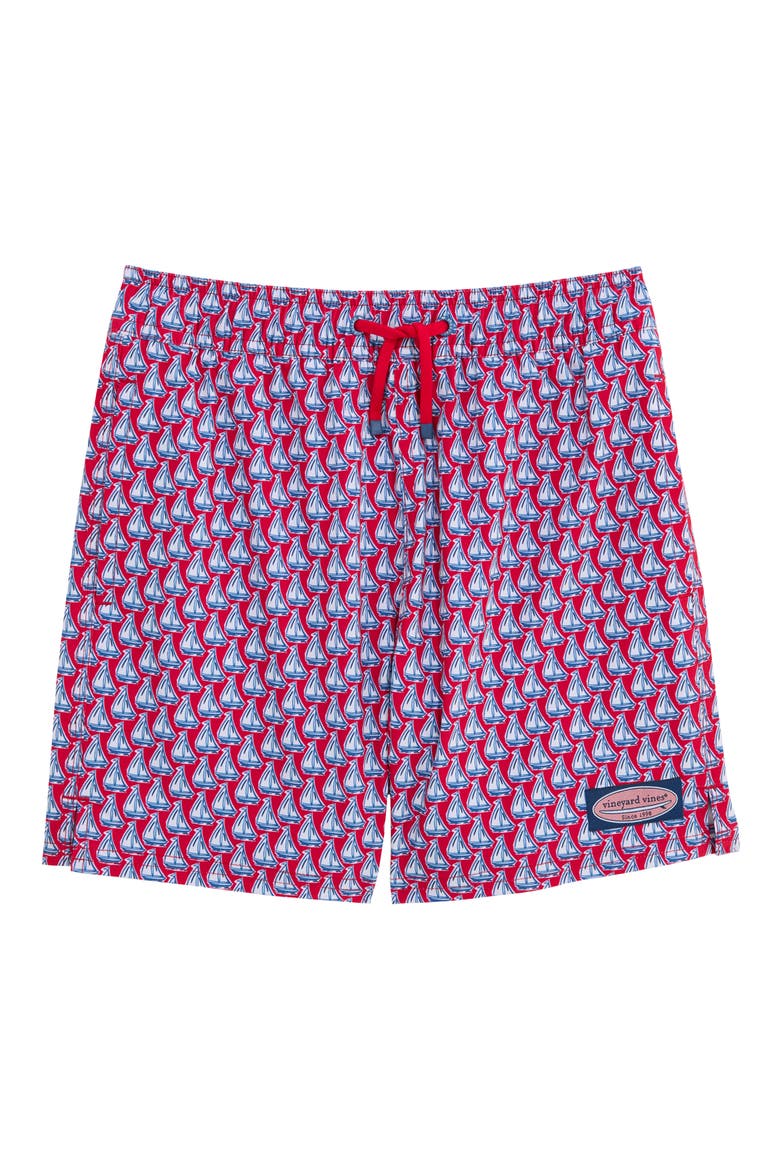 Kids' Chappy Swim Trunks, Main, color, SAILING-LIGHTHOUSE RED