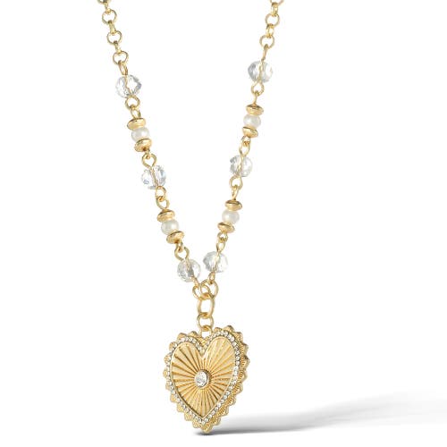 Jessica Simpson Heart Necklace With Clear Crystal Embellishments, 16" + 2" In Gold
