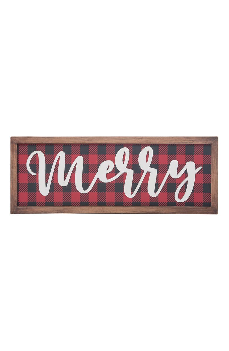 Transpac Wood Multicolored Christmas Buffalo Plaid Decor, Main, color, 