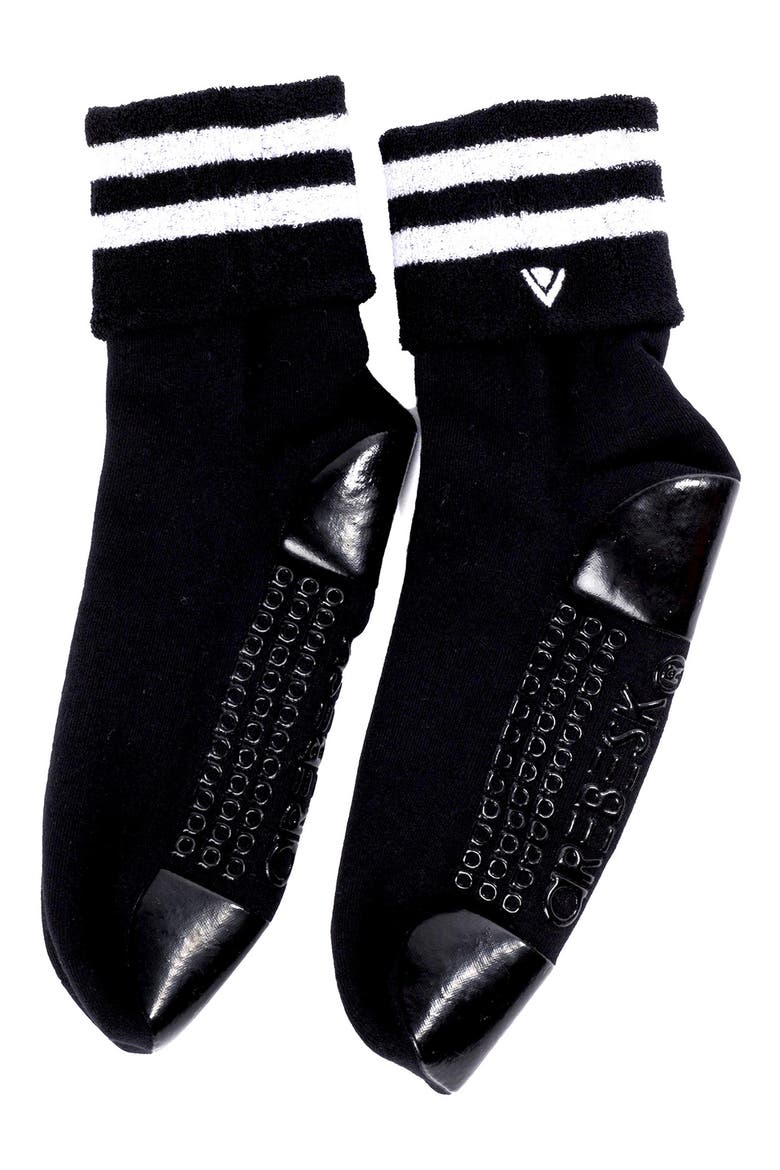 Foldover Terry Grip Quarter Socks, Main, color, BLACK