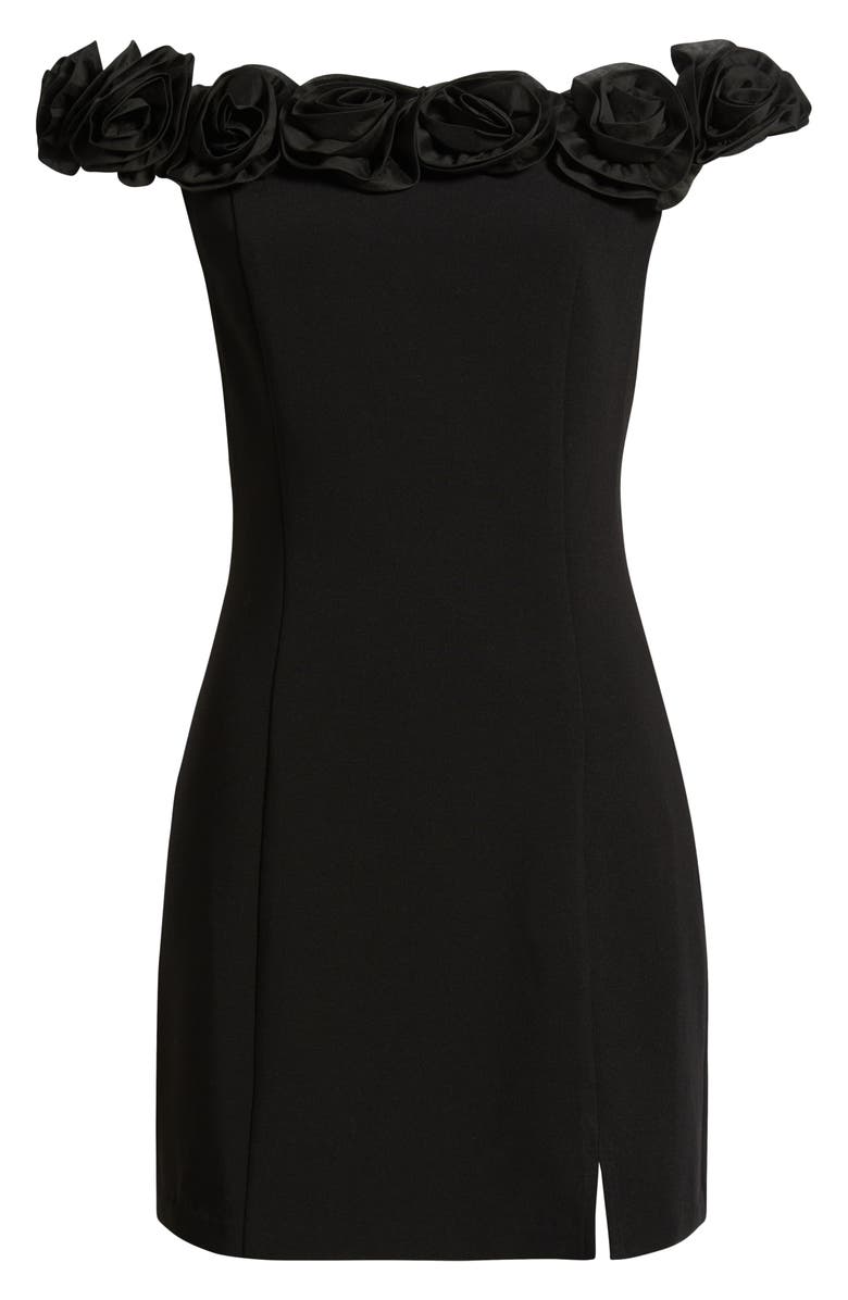 Lucy Paris Lana Rosette Of the Shoulder Minidress, Alternate, color, Black