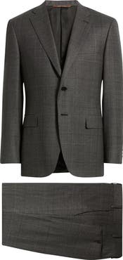 Canali Siena Regular Fit Charcoal Grey Glen Plaid Super 130s Wool Suit