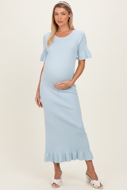 Ribbed Knit Bow Back Ruffle Accent Dress
