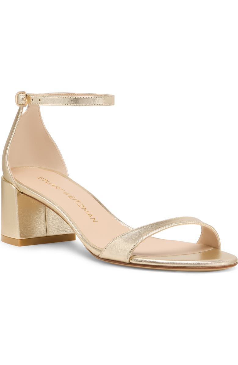 Stuart Weitzman Nudist Metallic Block Heel Sandal, Main, color,