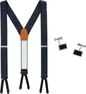 Trafalgar Banbury Silk Button End Suspenders (Braces) and Esteban Cufflinks Set