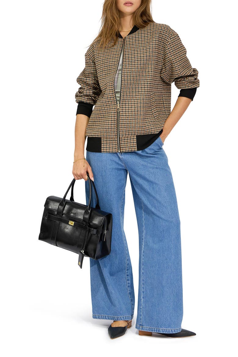 Coffee Run Check Wool Blend Bomber Jacket, Alternate, color, OAT CHECK