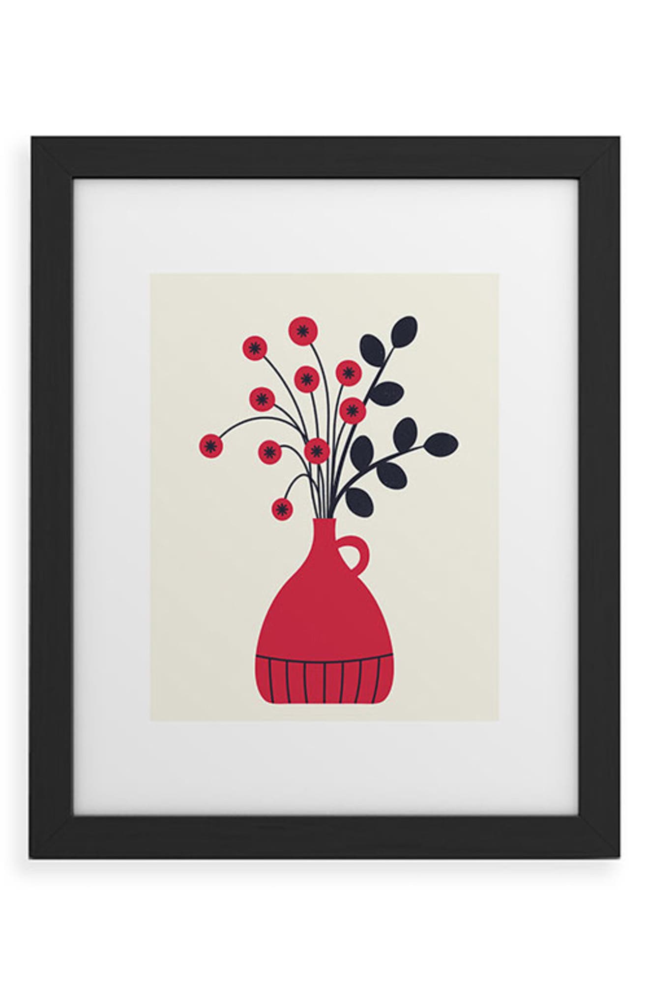Deny Designs Red Vase Framed Wall Art in Black Frame 13X19 