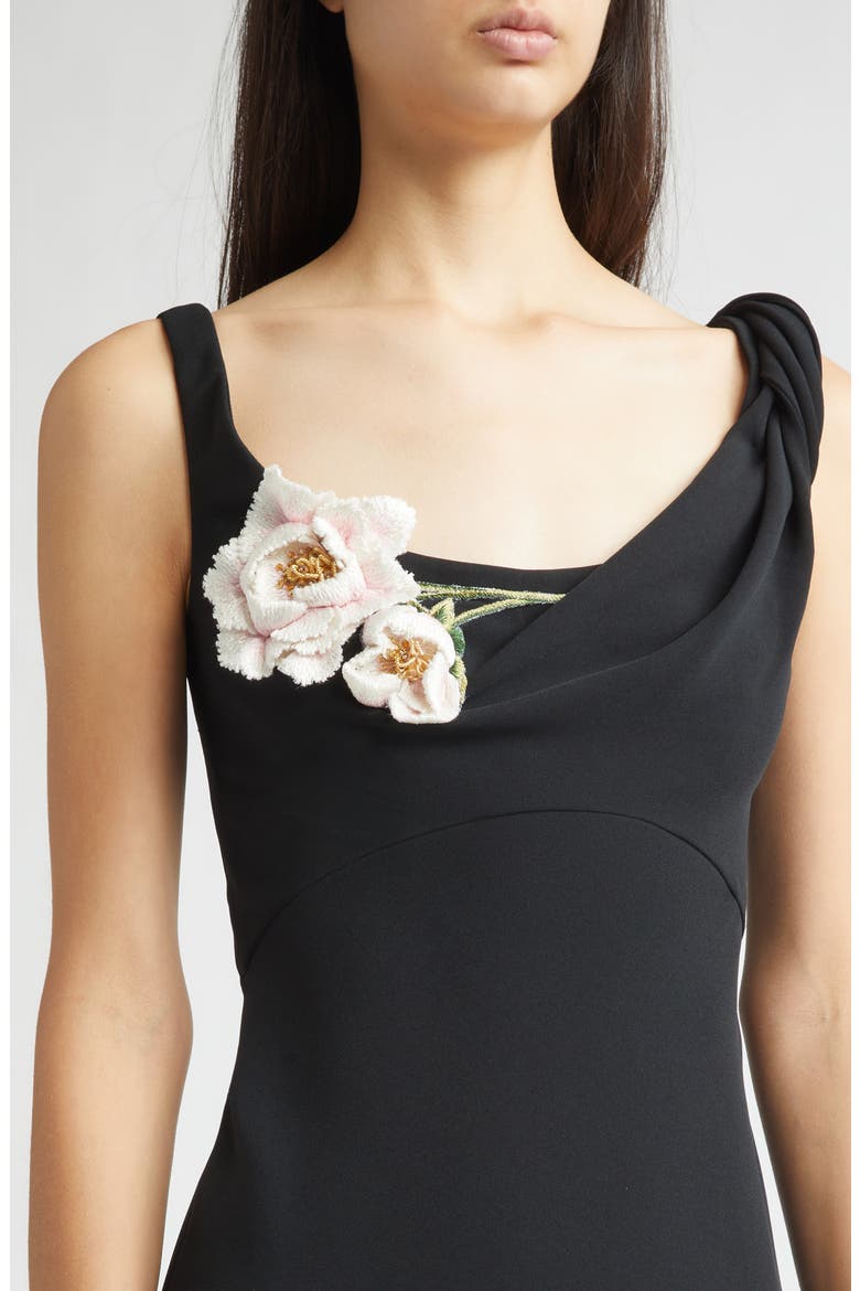 Peony Crochet Appliqué Milano Stitch Sweater Dress, Alternate, color, BLACK