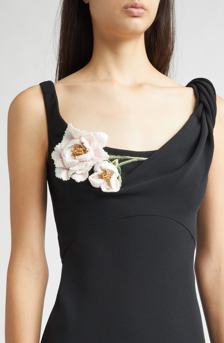 Lela Rose Floral Appliqué Knit Midi Cocktail Dress, Alternate, color, Black