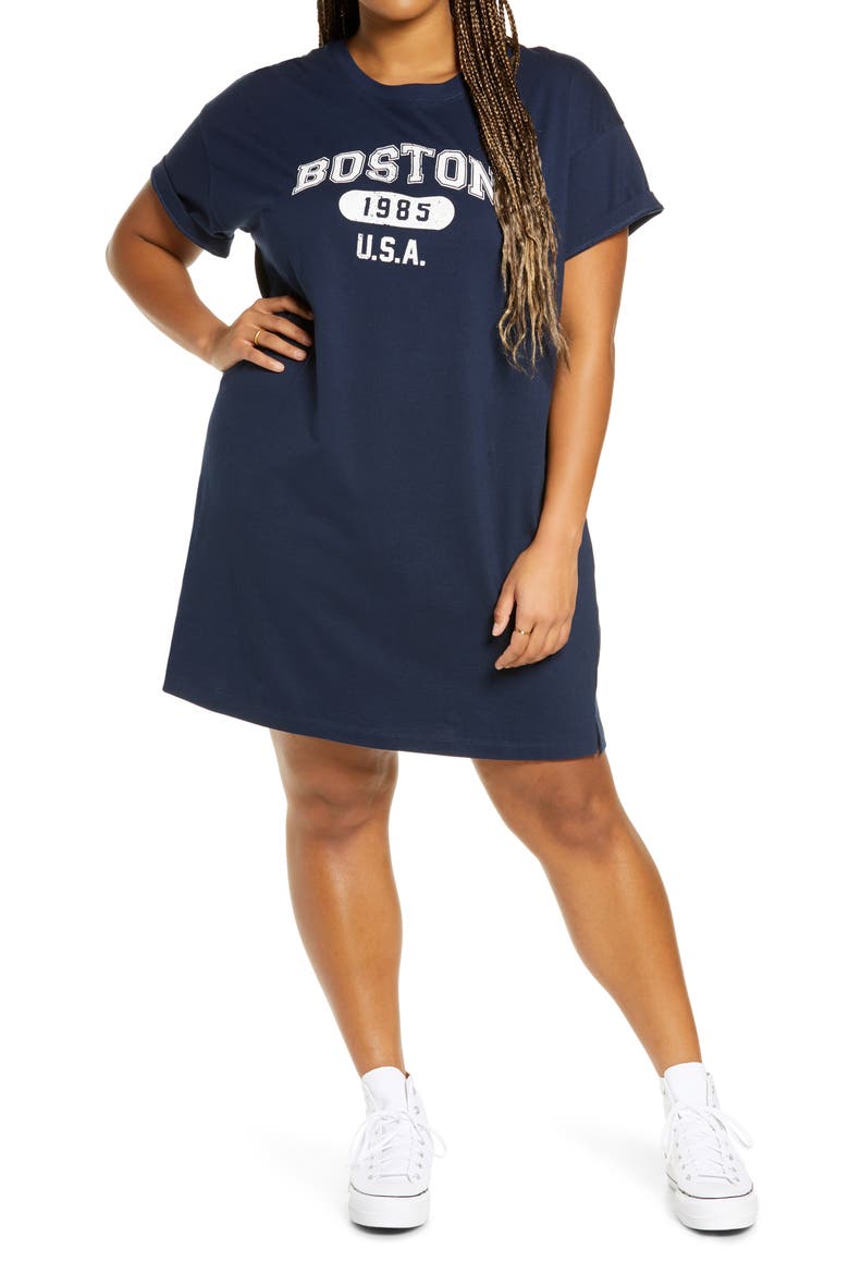 Crewneck T-Shirt Dress, Main, color, NAVY BLAZER BOSTON