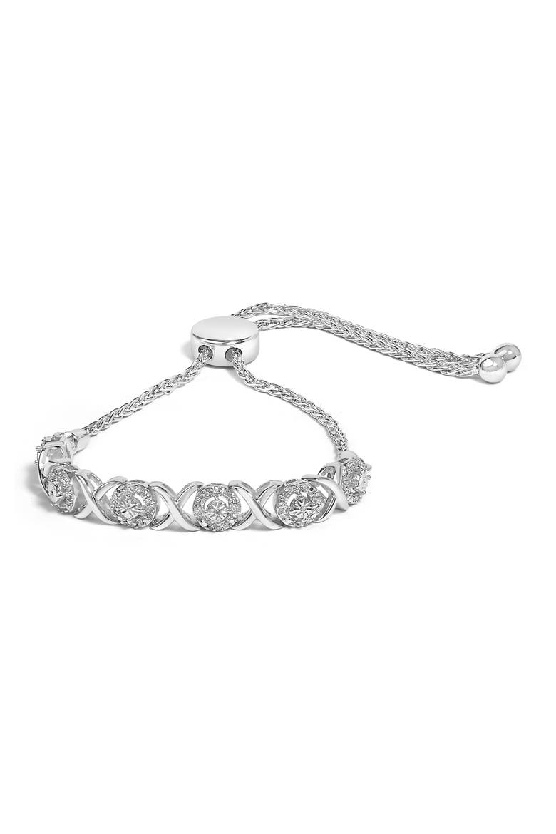 Silver 1/6 Cttw Diamond X and O Bolo Bracelet, Main, color, White