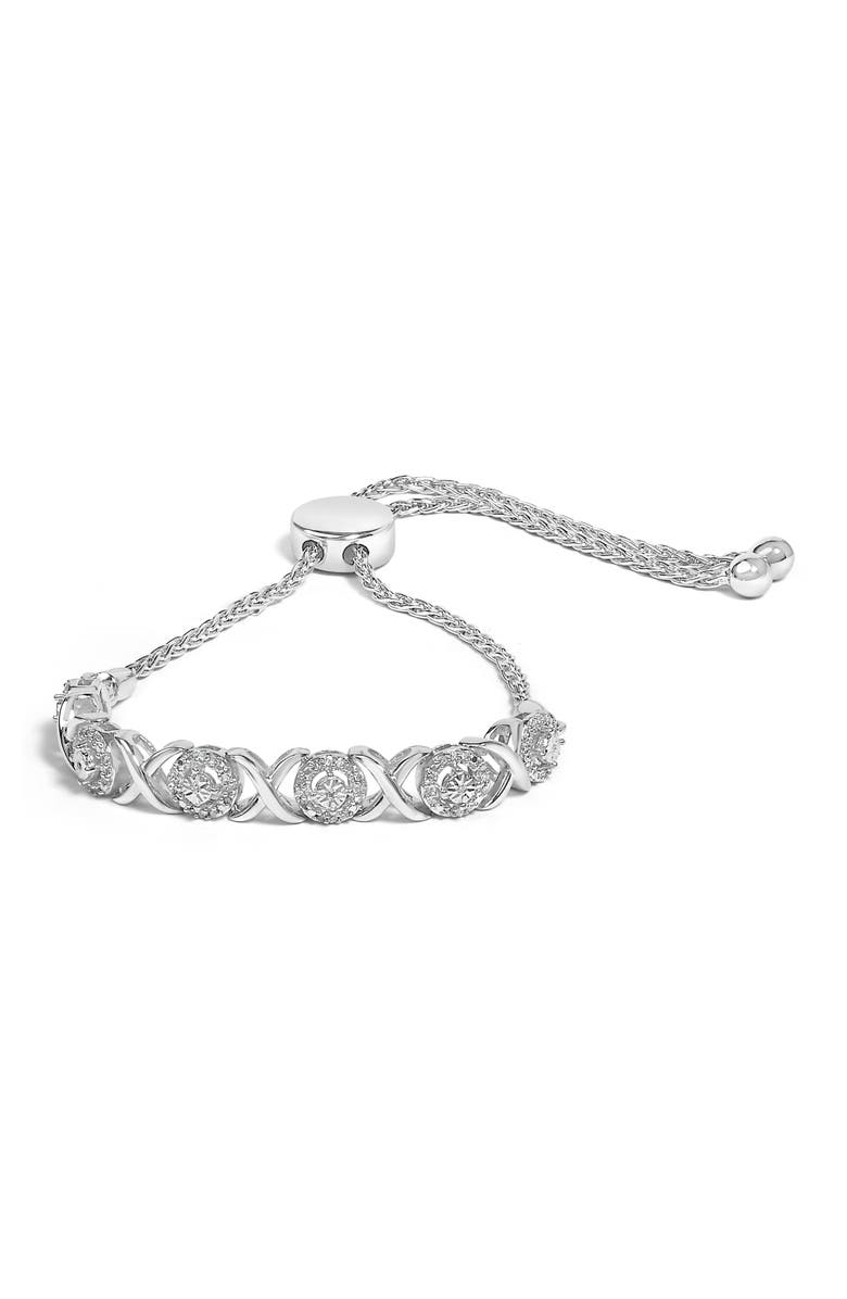 Haus of Brilliance Silver 1/6 Cttw Diamond X and O Bolo Bracelet, Main, color, White