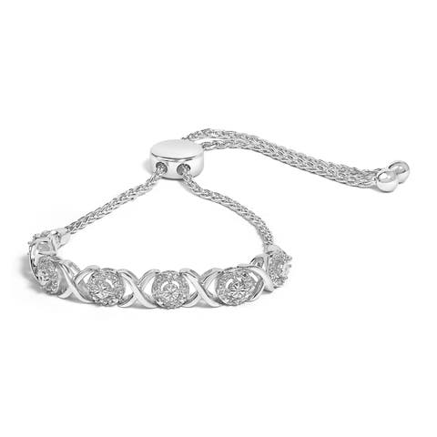 Silver 1/6 Cttw Diamond X and O Bolo Bracelet