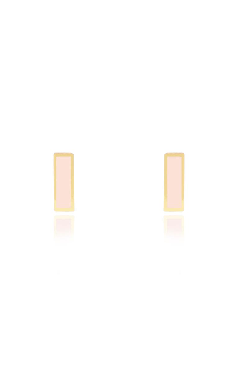 The Lovery Fine Jewelry Pink Pearl Bar Stud Earrings, Alternate, color, Pink Pearl