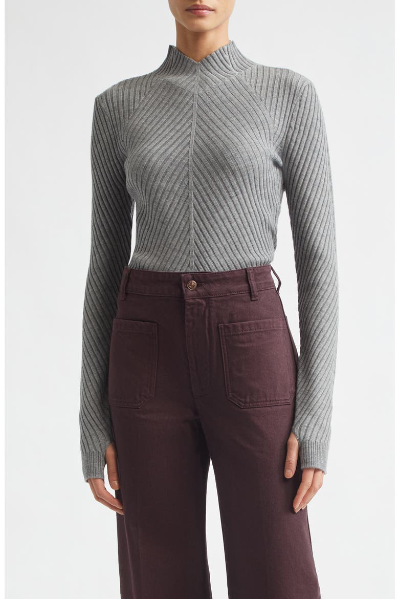 Merino Wool Rib Sweater, Main, color, GREY MARL