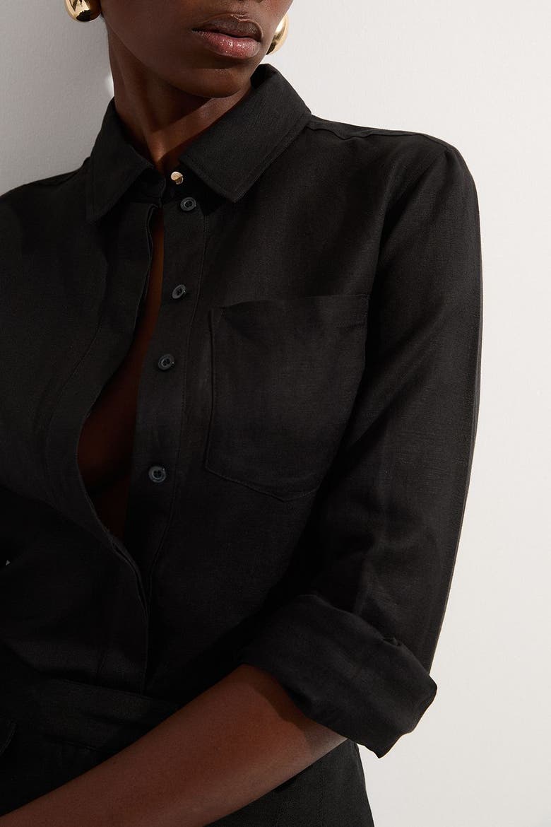 Linen Blend Long Sleeve Shirt, Alternate, color, Black