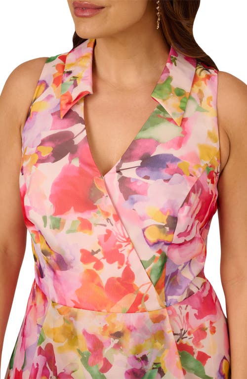Adrianna Papell Print High-low Midi Dress In Pink Multi