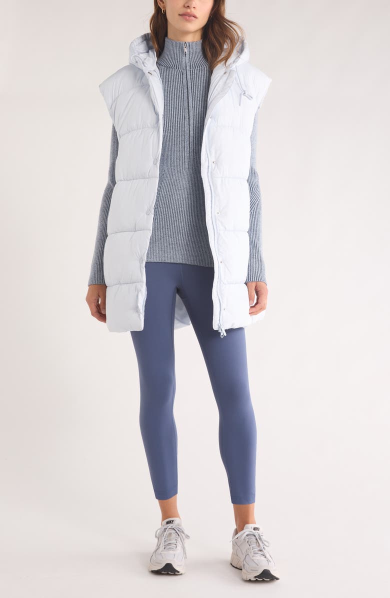 Zella Longline Hooded Puffer Vest, Alternate, color, Blue Ancient
