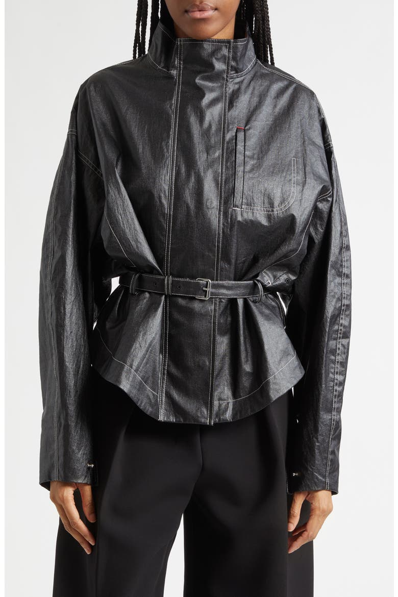 Le Blouson Ciro Belted Coated Linen Jacket, Main, color, BLACK