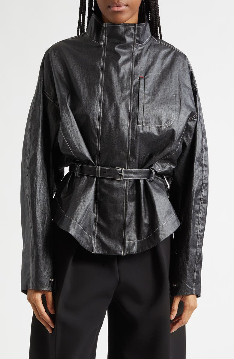 Jacquemus Le Blouson Ciro Belted Coated Linen Jacket, Main, color, Black