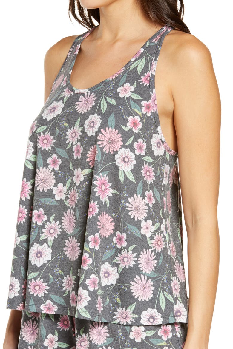Stephanie II Floral Print Short Pajamas, Alternate, color, BLACK