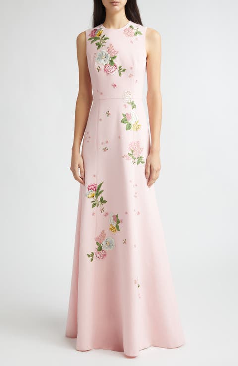 Floral Embroidered Sleeveless Crepe Gown