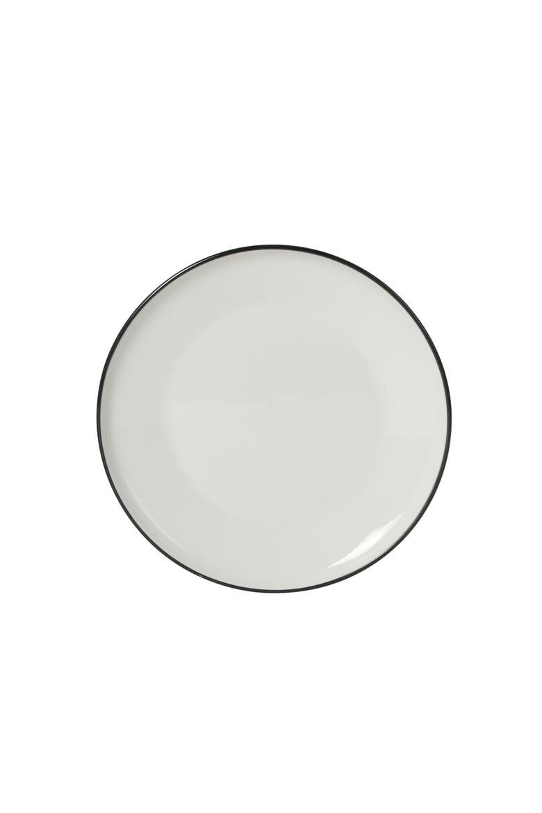 Havenstone Classic 12-Piece Porcelain Dinnerware Set, Alternate, color, White with Black Rim